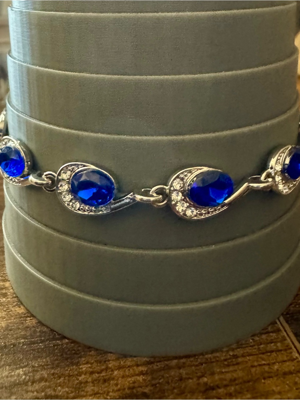 Silver-Tone Bracelet with Cobalt Blue Oval Stones